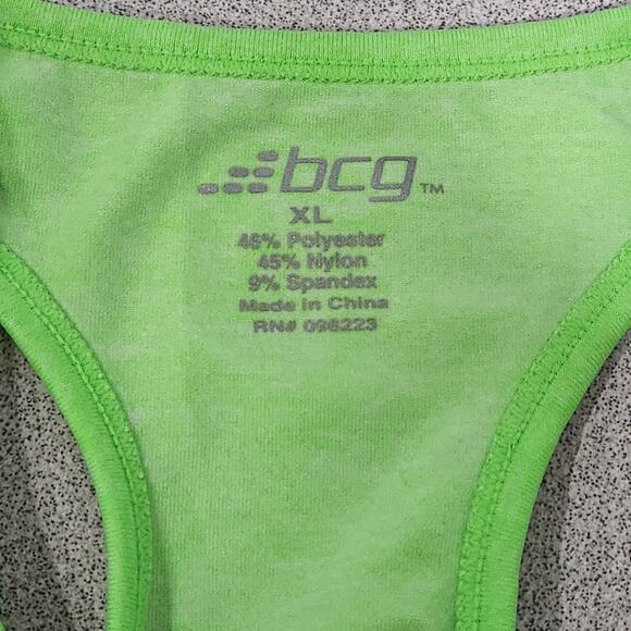 BCG Lime Green Racerback Round Neck Workout Tank Top XL Lightweight Stretchy - Picture 4 of 4